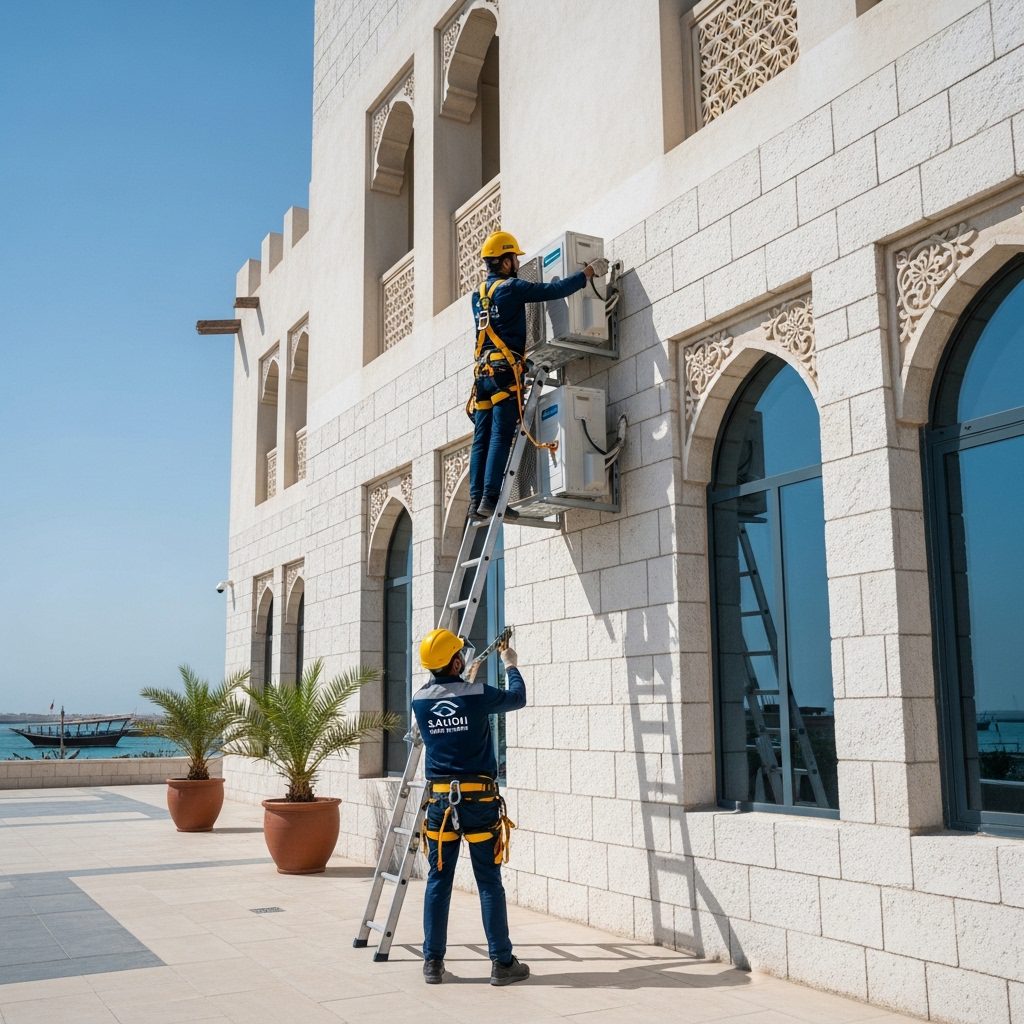 AC technician installing unit